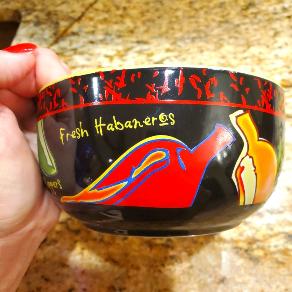 TABASCO SALSA BOWL Ceramic Peppers Black Yellow